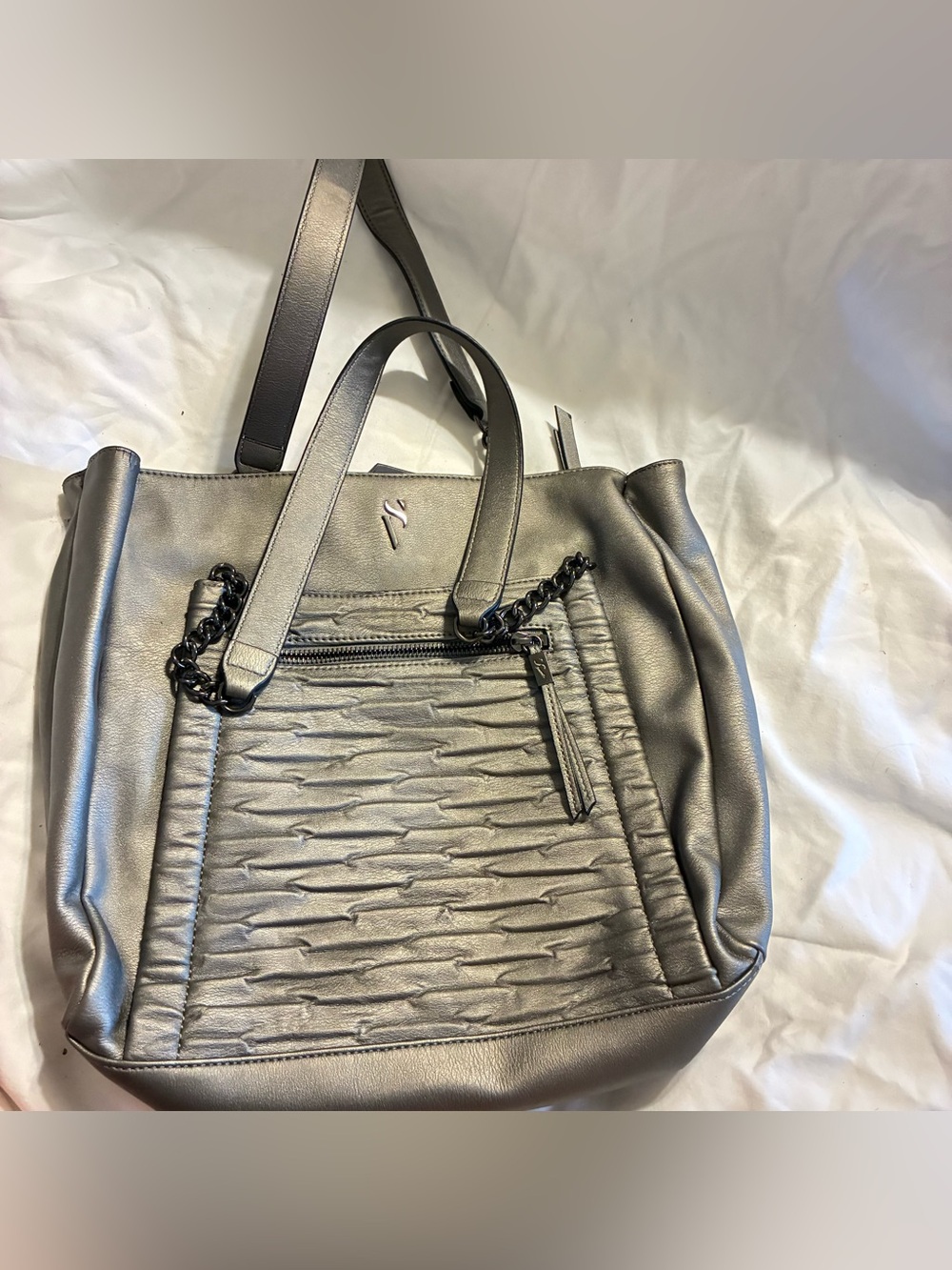 Simply Vera Vera Wang Metallic Gray Tote with Chain Accent